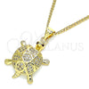 Collares con Dije 04.156.0299.20 Oro Laminado, Diseño de Tortuga, con Blanca Micro Pave, Pulido, Tono Dorado (02 MM Thickness, 20 Inches Length)