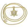 Collares con Dije 04.156.0299.20 Oro Laminado, Diseño de Tortuga, con Blanca Micro Pave, Pulido, Tono Dorado (02 MM Thickness, 20 Inches Length)