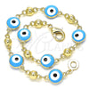 Pulsera Elegante 03.213.0018.4.08 Oro Laminado, Diseño de Ojo Griego, Esmaltado Turquesa, Tono Dorado (08 MM Thickness, 8 Inches Length)