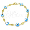 Pulsera Elegante 03.213.0018.4.08 Oro Laminado, Diseño de Ojo Griego, Esmaltado Turquesa, Tono Dorado (08 MM Thickness, 8 Inches Length)