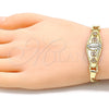 Pulsera Elegante 03.351.0097.07 Oro Laminado, Diseño de Guadalupe y Corazón, Pulido, Tres Tonos (04 MM Thickness, 7 Inches Length)