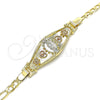 Pulsera Elegante 03.351.0097.07 Oro Laminado, Diseño de Guadalupe y Corazón, Pulido, Tres Tonos (04 MM Thickness, 7 Inches Length)