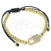 Pulsera Bolo Ajustable 03.341.0085.11 Oro Laminado, Diseño de Candado y Bola, con Blanca Micro Pave, Pulido, Tono Dorado (04 MM Thickness, 11 Inches Length)