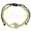 Pulsera Bolo Ajustable 03.341.0085.11 Oro Laminado, Diseño de Candado y Bola, con Blanca Micro Pave, Pulido, Tono Dorado (04 MM Thickness, 11 Inches Length)