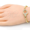 Pulsera Bolo Ajustable 03.341.0086.11 Oro Laminado, Diseño de Corazón y Bola, con Blanca Micro Pave, Pulido, Tono Dorado (04 MM Thickness, 11 Inches Length)