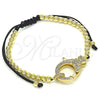 Pulsera Bolo Ajustable 03.341.0086.11 Oro Laminado, Diseño de Corazón y Bola, con Blanca Micro Pave, Pulido, Tono Dorado (04 MM Thickness, 11 Inches Length)