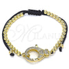 Pulsera Bolo Ajustable 03.341.0086.11 Oro Laminado, Diseño de Corazón y Bola, con Blanca Micro Pave, Pulido, Tono Dorado (04 MM Thickness, 11 Inches Length)