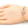 Pulsera Bolo Ajustable 03.341.0088.11 Oro Laminado, Diseño de Corazón y Bola, con Blanca Micro Pave, Pulido, Tono Dorado (11 Inches Length)