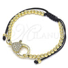 Pulsera Bolo Ajustable 03.341.0088.11 Oro Laminado, Diseño de Corazón y Bola, con Blanca Micro Pave, Pulido, Tono Dorado (11 Inches Length)
