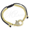 Pulsera Bolo Ajustable 03.341.0088.11 Oro Laminado, Diseño de Corazón y Bola, con Blanca Micro Pave, Pulido, Tono Dorado (11 Inches Length)