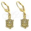 Arete Colgante 02.210.0392 Oro Laminado, Diseño de Tortuga, con Blanca Micro Pave, Pulido, Tono Dorado