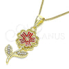 Collares con Dije 04.253.0015.20 Oro Laminado, Diseño de Flor, con Blanca Cristal, Esmaltado Rojo, Tono Dorado (02 MM Thickness, 20 Inches Length)