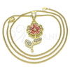 Collares con Dije 04.253.0015.20 Oro Laminado, Diseño de Flor, con Blanca Cristal, Esmaltado Rojo, Tono Dorado (02 MM Thickness, 20 Inches Length)