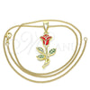 Collares con Dije 04.253.0016.20 Oro Laminado, Diseño de Flor, Esmaltado Rojo, Tono Dorado (02 MM Thickness, 20 Inches Length)