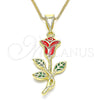 Collares con Dije 04.253.0016.20 Oro Laminado, Diseño de Flor, Esmaltado Rojo, Tono Dorado (02 MM Thickness, 20 Inches Length)