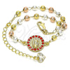 Pulsera Elegante 03.253.0056.1.07 Oro Laminado, Diseño de Guadalupe, con Granate Cristal, Pulido, Tres Tonos (04 MM Thickness, 7 Inches Length)