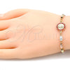 Pulsera Elegante 03.253.0059.1.07 Oro Laminado, Diseño de Guadalupe, con Granate Cristal, Diamantado, Tres Tonos (04 MM Thickness, 7 Inches Length)