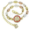 Pulsera Elegante 03.253.0059.1.07 Oro Laminado, Diseño de Guadalupe, con Granate Cristal, Diamantado, Tres Tonos (04 MM Thickness, 7 Inches Length)