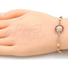 Pulsera Elegante 03.253.0062.1.07 Oro Laminado, Diseño de Guadalupe, con Granate Cristal, Pulido, Tres Tonos (04 MM Thickness, 7 Inches Length)