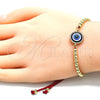 Pulsera Bolo Ajustable 03.341.0093.11 Oro Laminado, Diseño de Bola y Ojo Griego, con Blanca Micro Pave, Pulido, Tono Dorado (04 MM Thickness, 11 Inches Length)