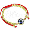 Pulsera Bolo Ajustable 03.341.0093.11 Oro Laminado, Diseño de Bola y Ojo Griego, con Blanca Micro Pave, Pulido, Tono Dorado (04 MM Thickness, 11 Inches Length)