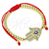 Pulsera Bolo Ajustable 03.341.0094.11 Oro Laminado, Diseño de Mano de Dios y Ojo Griego, con Blanca Micro Pave, Esmaltado Azul, Tono Dorado (04 MM Thickness, 11 Inches Length)