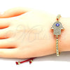 Pulsera Bolo Ajustable 03.341.0101.11 Oro Laminado, Diseño de Mano de Dios y Bola, con Blanca Micro Pave, Esmaltado Azul, Tono Dorado (04 MM Thickness, 11 Inches Length)