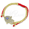 Pulsera Bolo Ajustable 03.341.0101.11 Oro Laminado, Diseño de Mano de Dios y Bola, con Blanca Micro Pave, Esmaltado Azul, Tono Dorado (04 MM Thickness, 11 Inches Length)