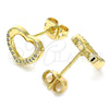 Arete Dormilona 02.342.0083 Oro Laminado, Diseño de Corazón, con Blanca Micro Pave, Pulido, Tono Dorado