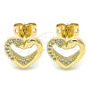 Arete Dormilona 02.342.0087 Oro Laminado, Diseño de Corazón y Cisne, con Blanca Micro Pave, Pulido, Tono Dorado