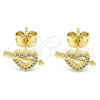 Arete Dormilona 02.342.0090 Oro Laminado, Diseño de Corazón, con Blanca Micro Pave, Pulido, Tono Dorado