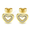 Arete Dormilona 02.342.0094 Oro Laminado, Diseño de Corazón, con Blanca Micro Pave, Pulido, Tono Dorado
