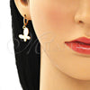 Arete Colgante 02.377.0025 Oro Laminado, Diseño de Mariposa, Esmaltado Blanco, Tono Dorado