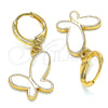 Arete Colgante 02.377.0025 Oro Laminado, Diseño de Mariposa, Esmaltado Blanco, Tono Dorado