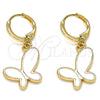 Arete Colgante 02.377.0025 Oro Laminado, Diseño de Mariposa, Esmaltado Blanco, Tono Dorado