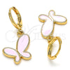 Arete Colgante 02.377.0025.1 Oro Laminado, Diseño de Mariposa, Esmaltado Rosado, Tono Dorado