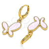 Arete Colgante 02.377.0025.1 Oro Laminado, Diseño de Mariposa, Esmaltado Rosado, Tono Dorado
