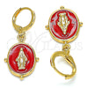Arete Colgante 02.377.0026.1 Oro Laminado, Diseño de Virgen Maria, Esmaltado Rojo, Tono Dorado