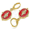 Arete Colgante 02.377.0026.1 Oro Laminado, Diseño de Virgen Maria, Esmaltado Rojo, Tono Dorado