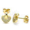 Arete Dormilona 02.342.0095 Oro Laminado, Diseño de Corazón, con Blanca Micro Pave, Pulido, Tono Dorado