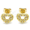 Arete Dormilona 02.342.0102 Oro Laminado, Diseño de Corazón, con Blanca Micro Pave, Pulido, Tono Dorado