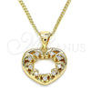 Collares con Dije 04.342.0042.20 Oro Laminado, Diseño de Corazón, con Blanca Micro Pave, Pulido, Tono Dorado (02 MM Thickness, 20 Inches Length)