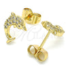 Arete Dormilona 02.344.0064 Oro Laminado, Diseño de Delfín, con Blanca Micro Pave, Pulido, Tono Dorado