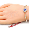 Pulsera Bolo Ajustable 03.299.0061.11 Oro Laminado, Diseño de Ojo Griego y Bola, con Blanca Micro Pave, Esmaltado Azul, Tono Dorado (04 MM Thickness, 11 Inches Length)