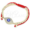 Pulsera Bolo Ajustable 03.299.0061.11 Oro Laminado, Diseño de Ojo Griego y Bola, con Blanca Micro Pave, Esmaltado Azul, Tono Dorado (04 MM Thickness, 11 Inches Length)