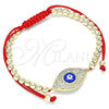Pulsera Bolo Ajustable 03.299.0061.11 Oro Laminado, Diseño de Ojo Griego y Bola, con Blanca Micro Pave, Esmaltado Azul, Tono Dorado (04 MM Thickness, 11 Inches Length)