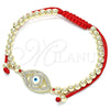 Pulsera Bolo Ajustable 03.299.0062.11 Oro Laminado, Diseño de Ojo Griego y Bola, con Blanca Micro Pave, Esmaltado Blanco, Tono Dorado (04 MM Thickness, 11 Inches Length)