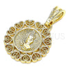 Dije Religioso 05.351.0141 Oro Laminado, Diseño de Manos y Corazón, Pulido, Tono Dorado
