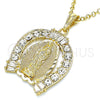Dije Religioso 05.351.0148 Oro Laminado, Diseño de Guadalupe y Baguette, con Blanca Cristal, Pulido, Tono Dorado
