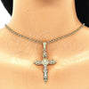 Dije Religioso 05.351.0160 Oro Laminado, Diseño de Crucifijo, con Blanca Cristal, Pulido, Tres Tonos